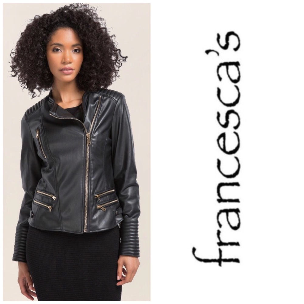 Francesca’s Black Faux Leather Moto Jacket